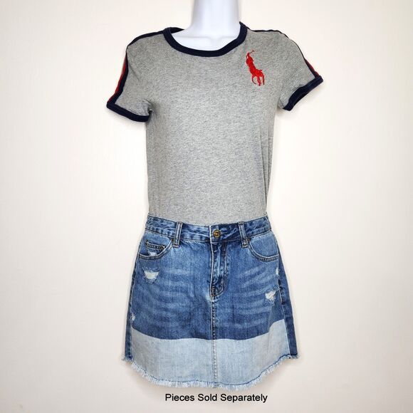 True Craft Women’s Distressed Denim Mini Skirt Size 5 Two Wash Retro Casual Chic - Picture 2 of 8